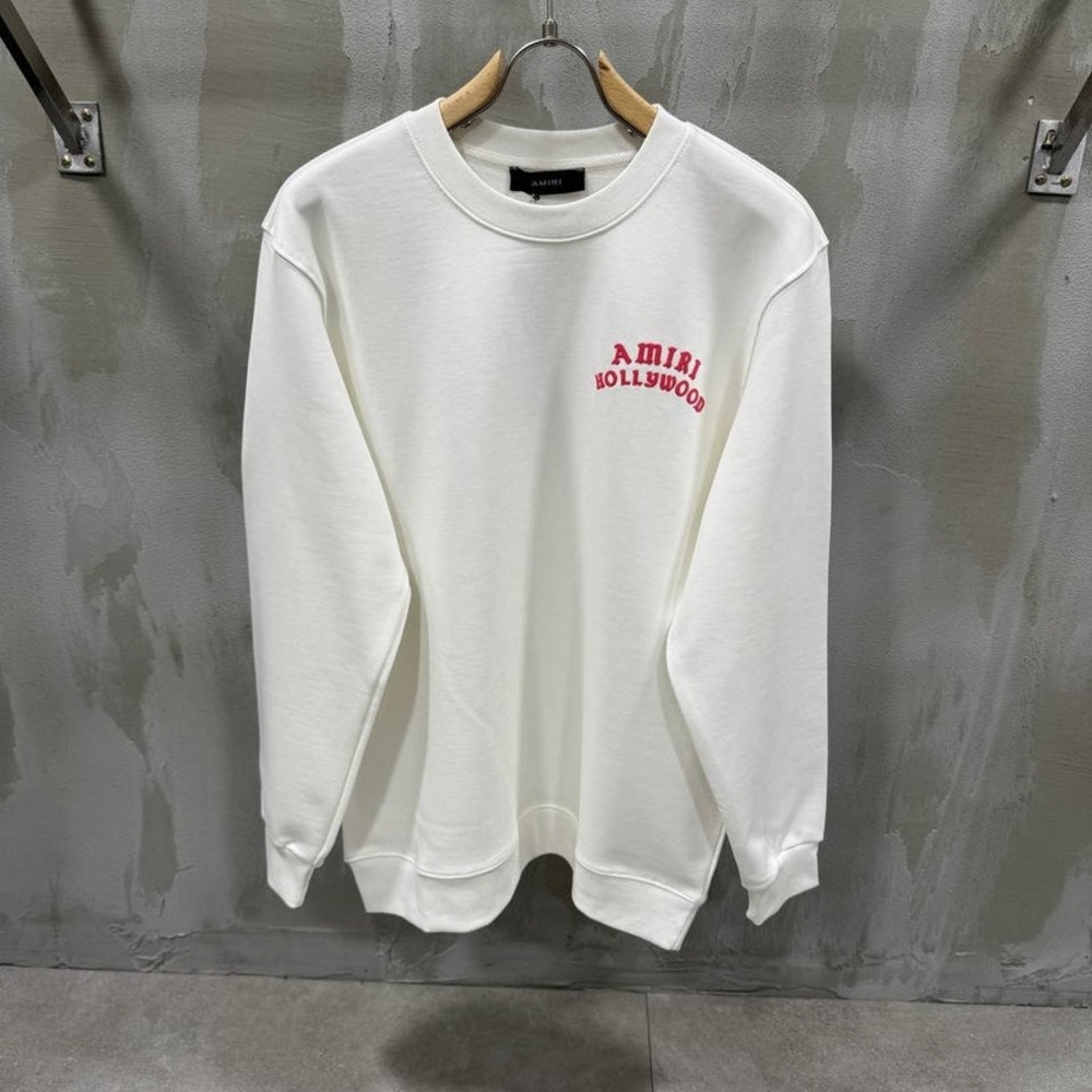 AMIRI White Crewneck Sweater with Red Logo